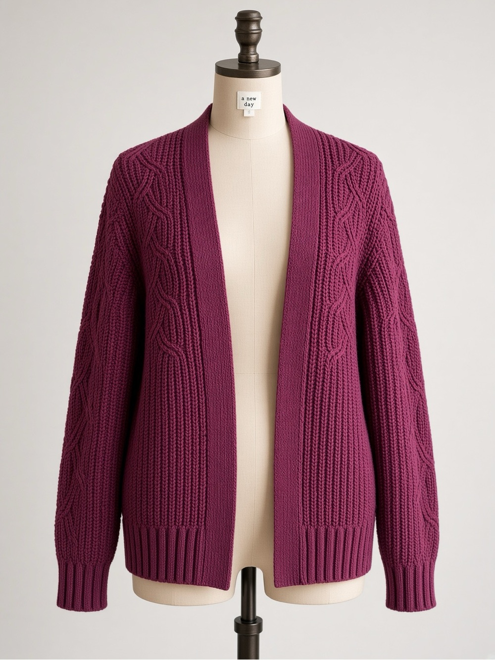 a new day Open-Front Cable Cardigan - Plum